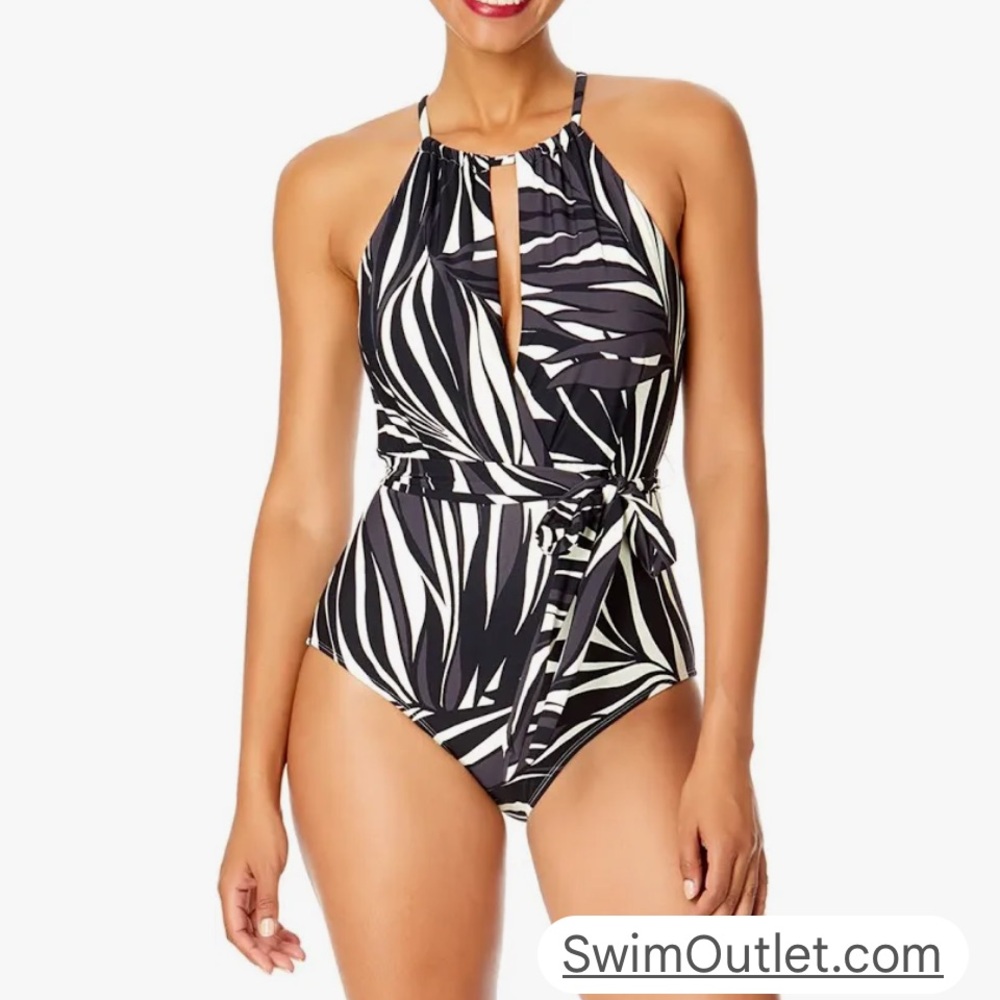 Anne Cole Black and Cream Striped Bathing Suit